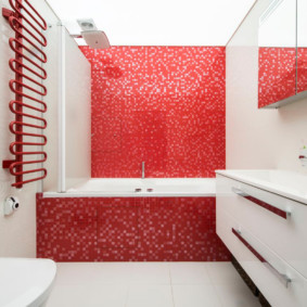 Vannas istabas dizains sarkanā un baltā krāsā
