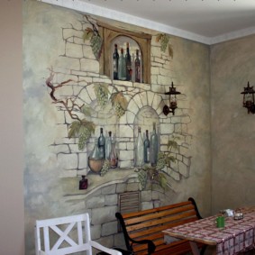 Fresco op de muur van de keuken van een landelijk huis