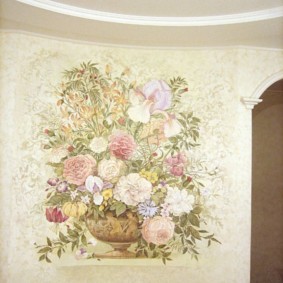 Bloemen muurschildering op de keukenmuur