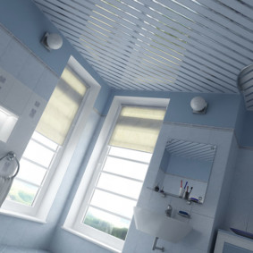 Intérieur de la salle de bain avec deux fenêtres étroites