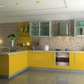 Yellow facades of a kitchen set