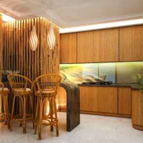 Bamboo in the interior of the kitchen of a private house