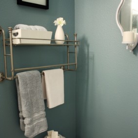 Hyllan med en galge för en handduk över en toalettskål