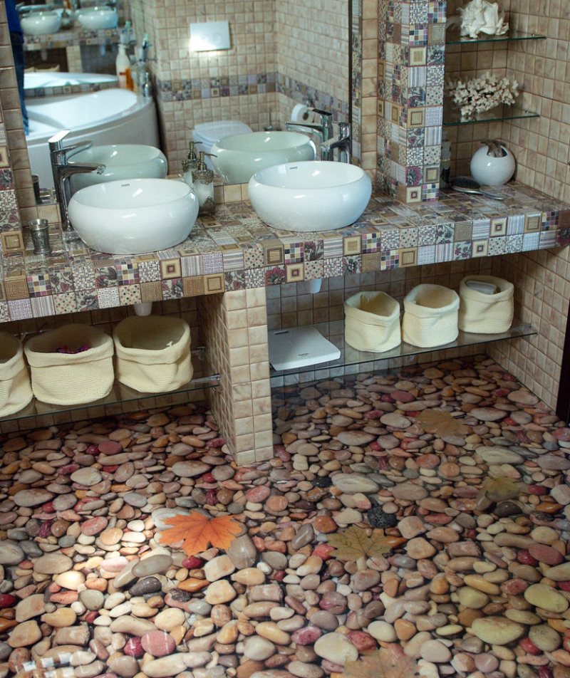 Piedras en el piso del baño