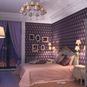violetas guļamistabas interjera foto dizains