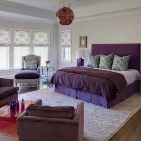 violetas guļamistabas interjera foto skati