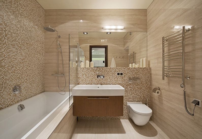 Wall decoration of a small bathroom in coffee color