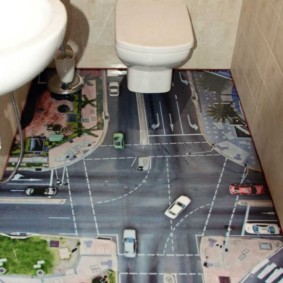 Golv med fototryck i toaletten i Khrusjtsjov