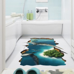 Impresión fotográfica en la decoración interior del baño.