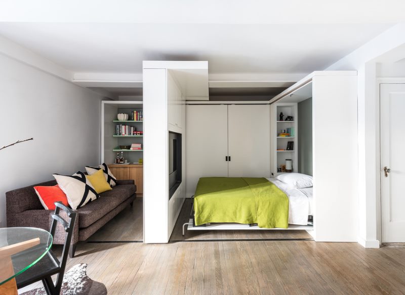 camera da letto-soggiorno 18 mq con parete mobile