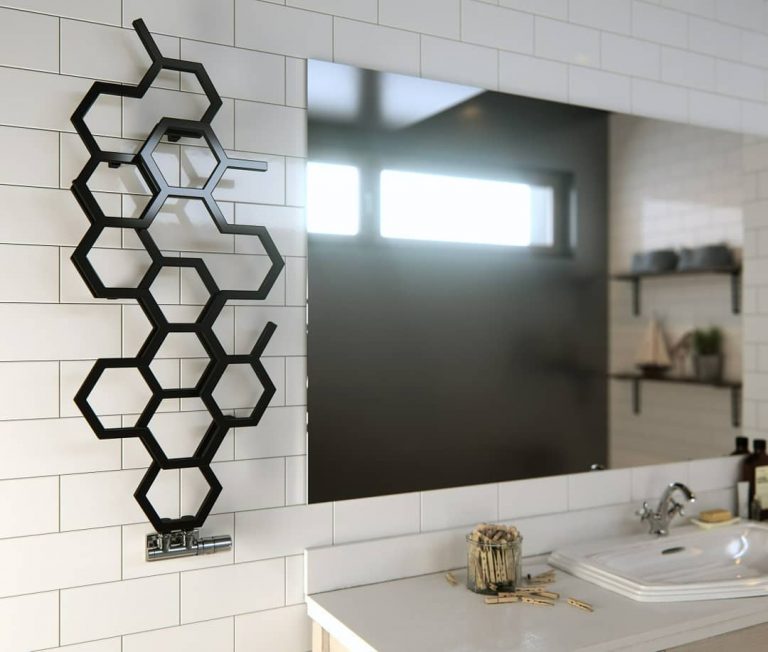 Black honeycomb heated towel rail