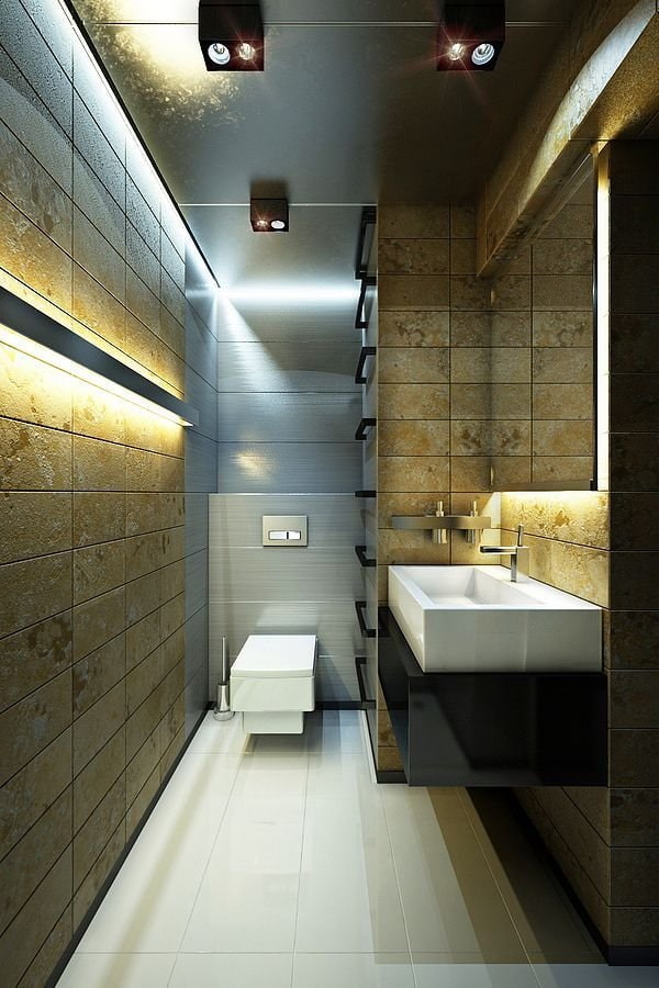 Plafonniers dans une toilette de style moderne