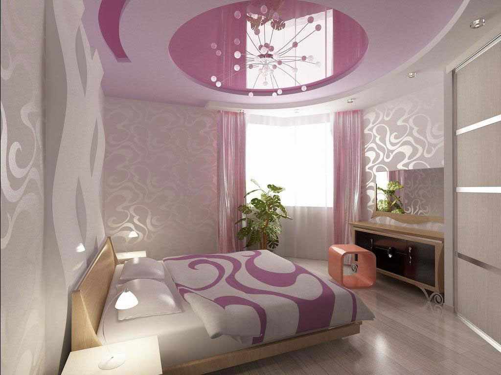 lilac bedroom with beige