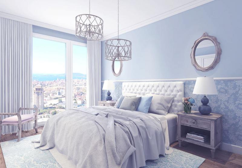 Phòng ngủ theo phong cách Provence màu xanh