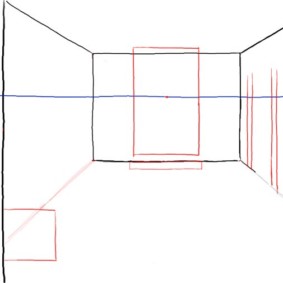 Perspectief tekening van een keuken-woonkamer