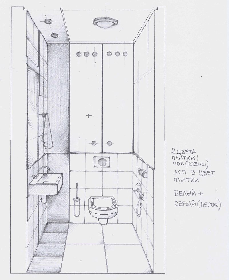 Freehand sketch ng interior ng banyo