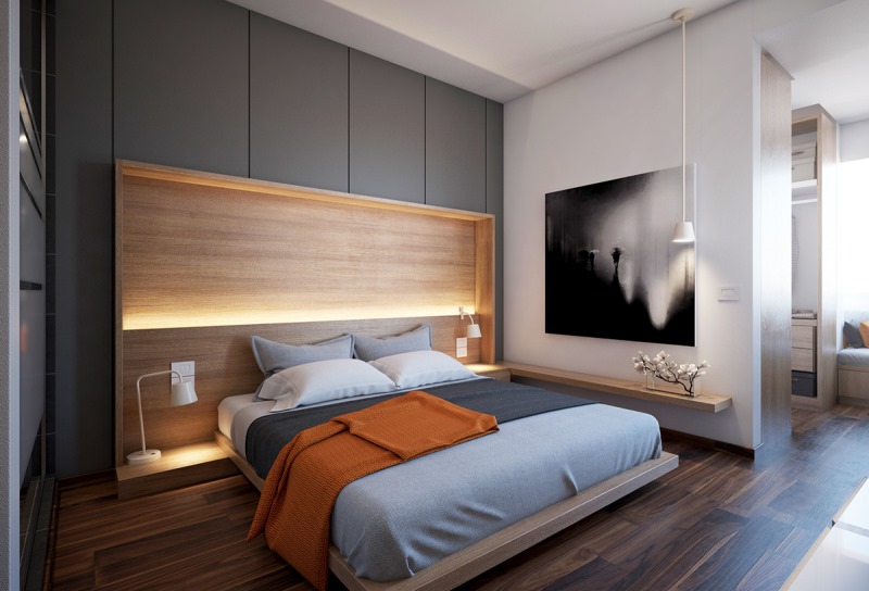 wardrobe over the bed in the bedroom design