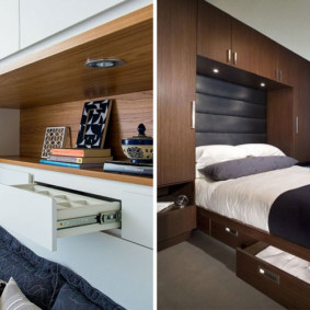 wardrobes over the bed in the bedroom