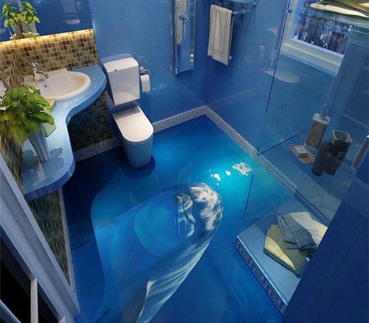 Niebieska kwadratowa podłoga w łazience