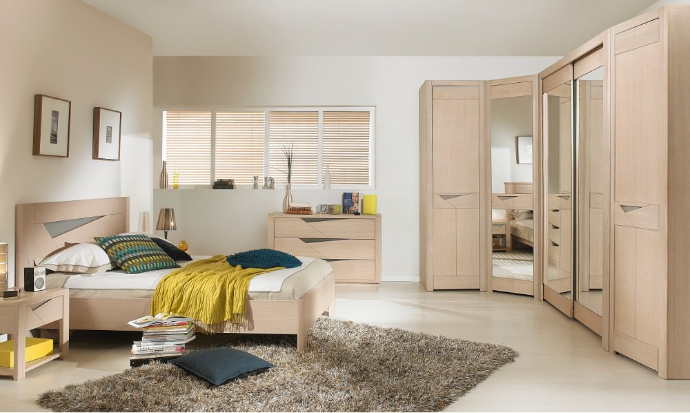 bedroom with corner wardrobe decor photo