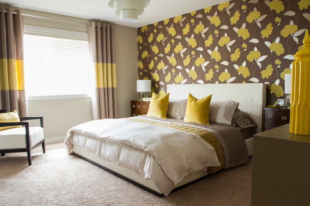 brown bedroom with yellow