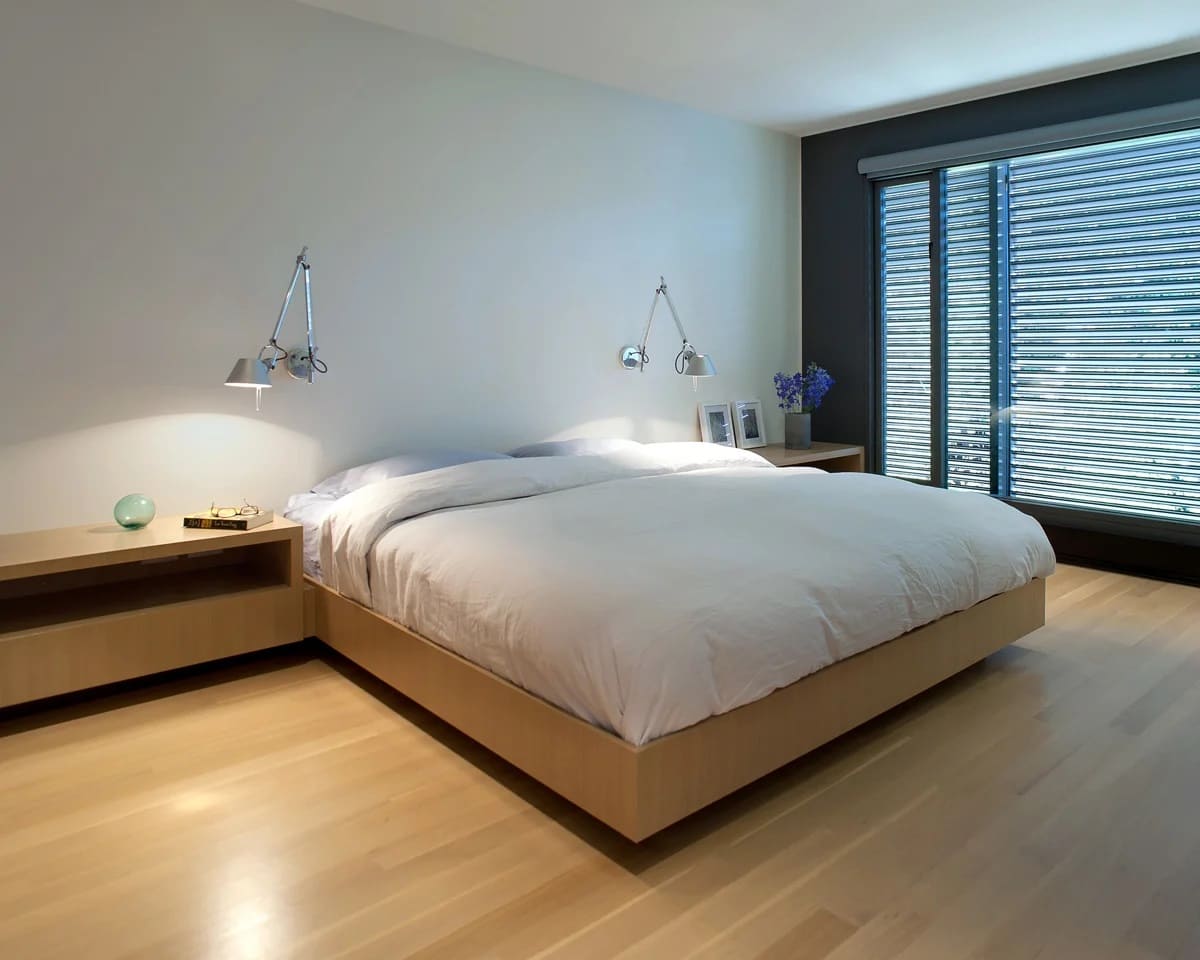 minimalismi makuuhuoneen suunnitteluvalokuva
