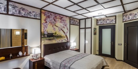 japansk stil sovrum design foto