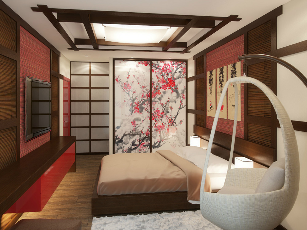 Decoració fotogràfica en dormitori d'estil japonès