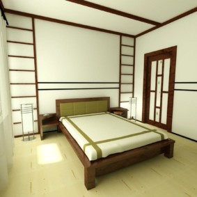 Japoniško stiliaus miegamojo apžvalgos nuotrauka