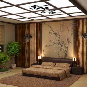 japoniško stiliaus miegamojo interjero dizainas
