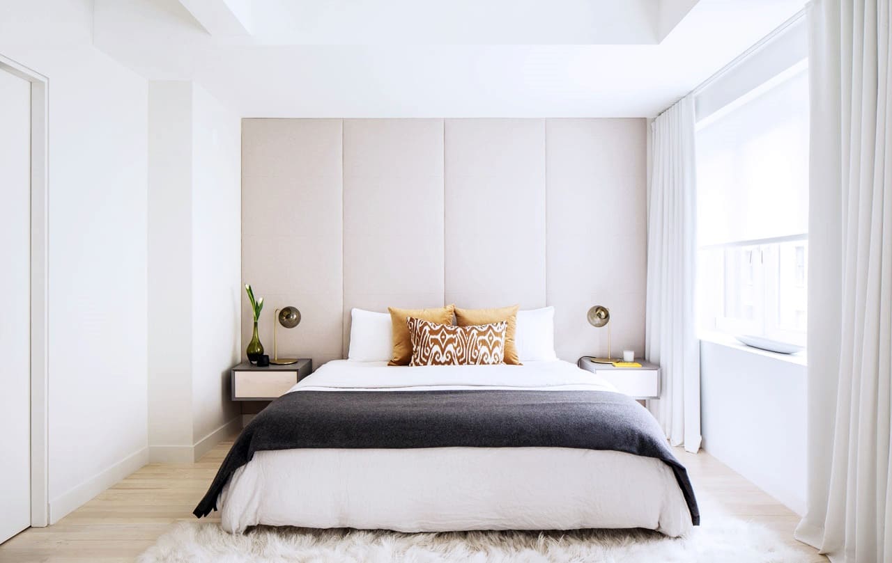 minimalista hálószoba textil