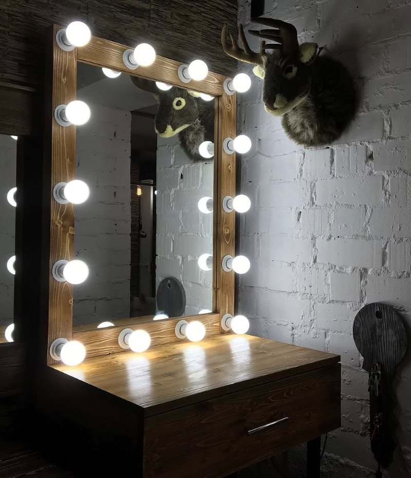 Matte bulbs around the vanity mirror