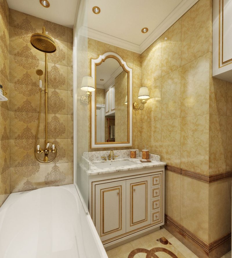 El interior de un baño pequeño en un estilo clásico.