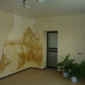 papel de parede líquido no corredor e sala de estar