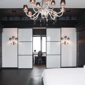 black and white apartment interior