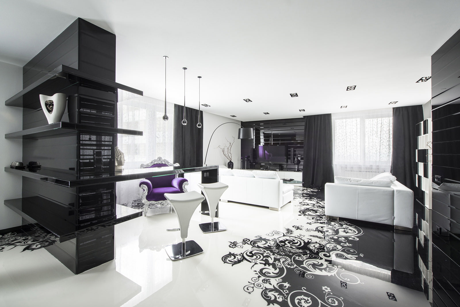 black and white apartment
