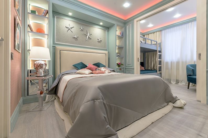 guļamistabas un bērnu istabas dizaina idejas tajā pašā telpā