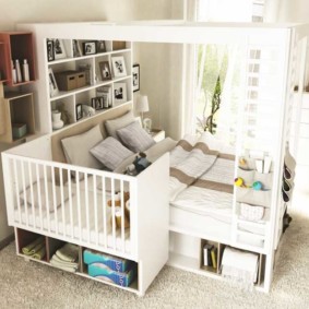 bedroom and children in one room interior photo