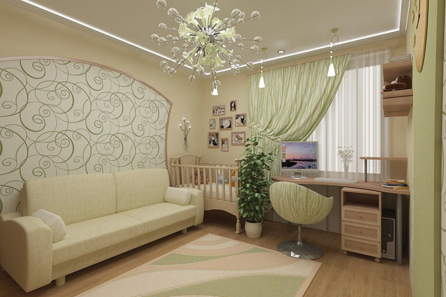 dizajn obývacej izby kombinovaný s detskou škôlkou