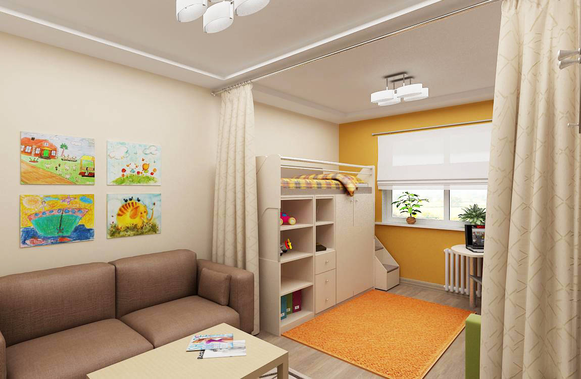 σχεδιασμό καθιστικού με παιδικό δωμάτιο
