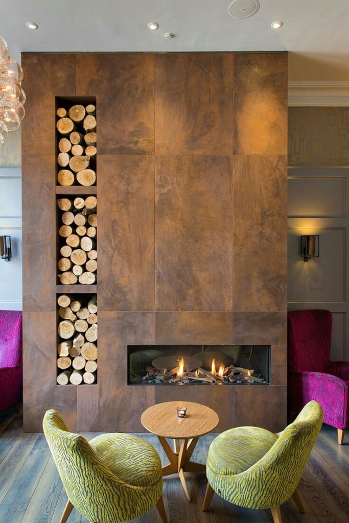 Stylish fireplace with storage space for firewood