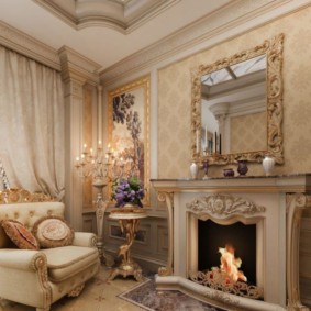 Classic living room with fireplace in a private house