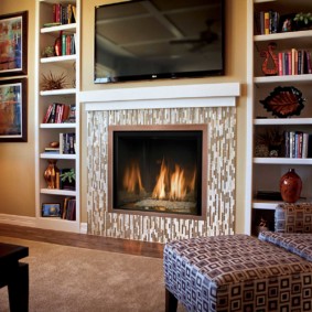 Built-in fireplace in the living room wall
