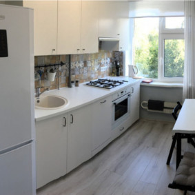 Bucătărie dreptunghiulară într-o casă cu panouri