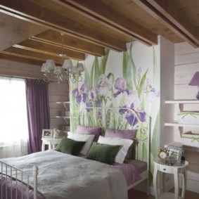 Wooden beams on the ceiling of the bedroom