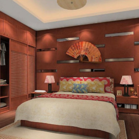 Fan on the wall of Chinese-style bedroom
