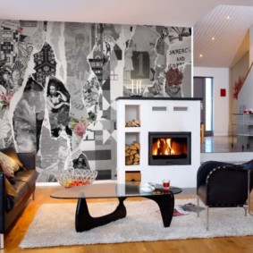 Gambar kertas dinding dalam reka bentuk gambar ruang tamu