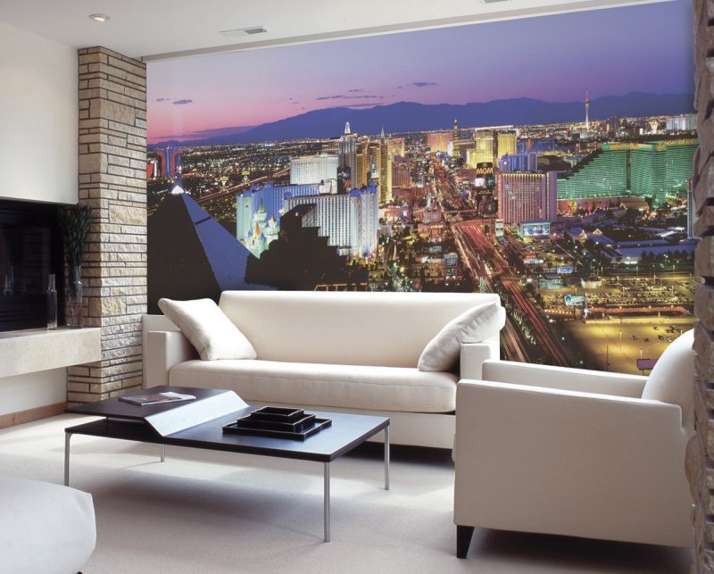 papel tapiz fotográfico en el interior de la sala de estar