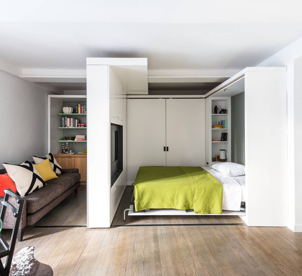 woonkamer en slaapkamer in dezelfde kamer foto-ontwerp