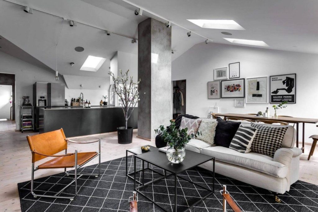 Foto di design di un soggiorno in stile scandinavo
